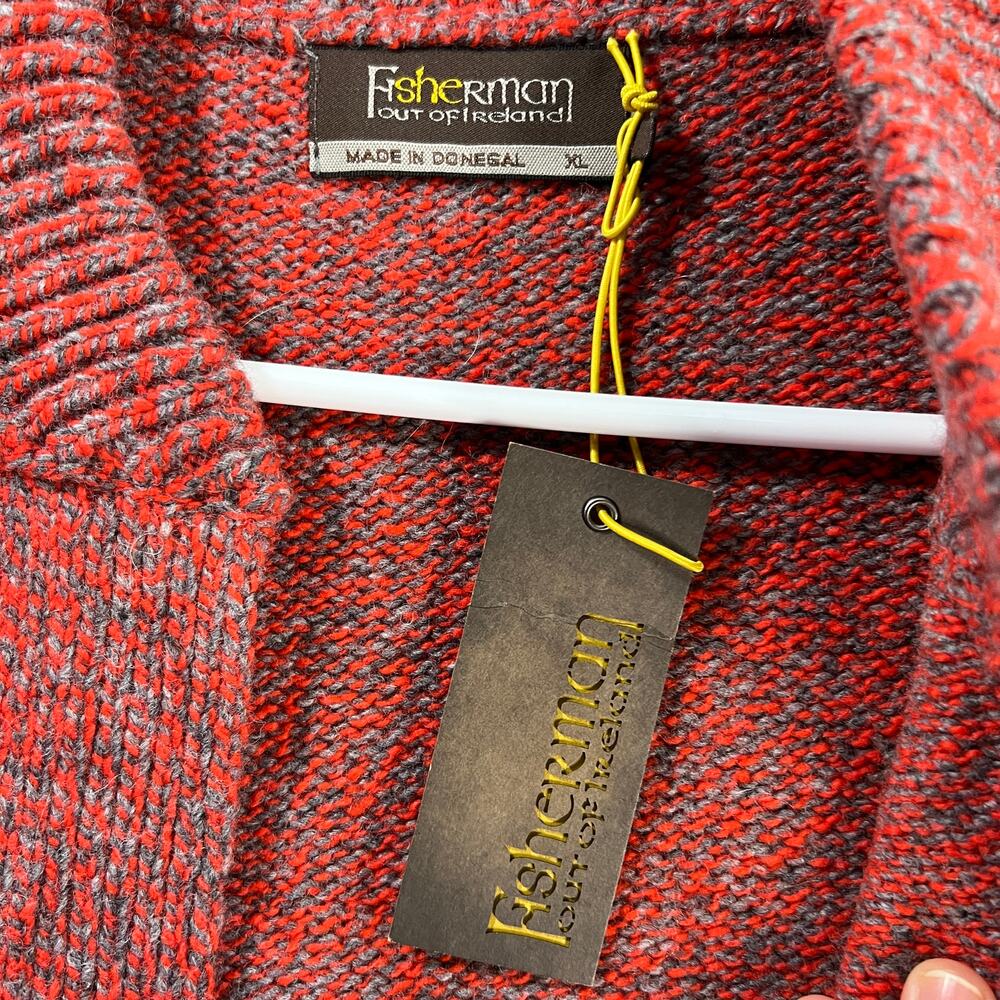 Fisherman Out of Ireland Merino Wool & Cashmere Blend Cardigan Coral/Grey, XL - Picture 3 of 12